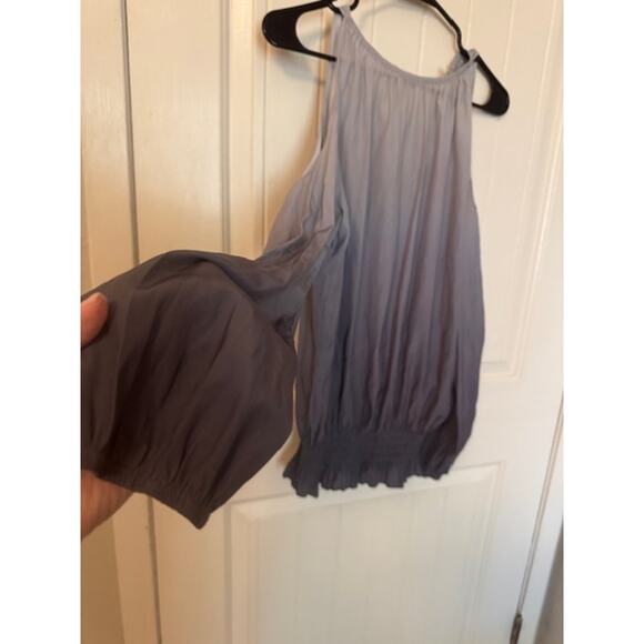 Ramy Brook Lauren Cold Shoulder Smocked Waist Satin Keyhole Blouse Women's L - Picture 6 of 7